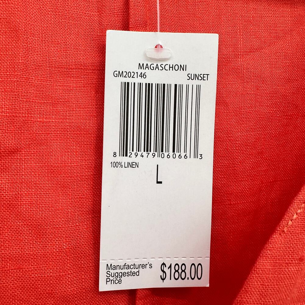 MAGASCHONI NWT Orange 100% Linen Tie Waist Midi Dress // L - Picture 5 of 11